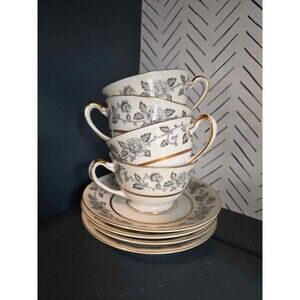 Vintage Citadel China 4 teacups and four saucers. Miniut Rose